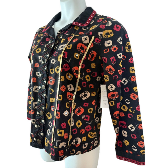 Thomas & Olivia Jackets & Blazers - Thomas & Olivia Black Multi Color Sequined Beads Embroidery Denim Jacket SKU0599